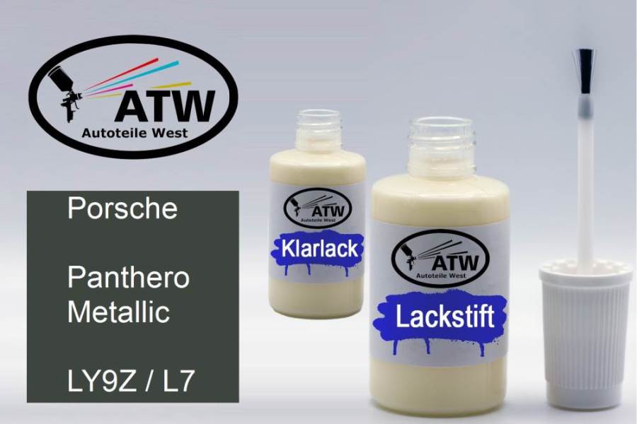 Porsche, Panthero Metallic, LY9Z / L7: 20ml Lackstift + 20ml Klarlack - Set, von ATW Autoteile West.